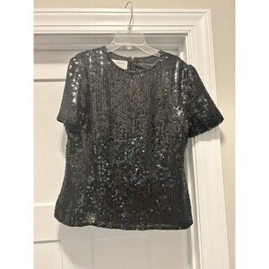 Talbots Petite Vintage 90’s Women's Size Small Black Silk Sequined Top SS